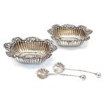 A Pair of Two Rare Antique 1899/1900 Hallmarked Silver Salts with Corresponding Spoons by Joseph