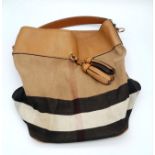 A BURBERRY ASHBY BROWN HOBO BAG. FROM THE ASHBY BROWN COLLECTION, CANVAS WITH LEATHER TRIM, METAL
