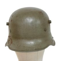 WW1 German Model 1917 Stahlhelm Helmet with Original Green Paint.