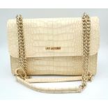 A Light Beige Croco Print Faux MOSCHINO Leather Bag. Come with 2 leather and golden-tone chain