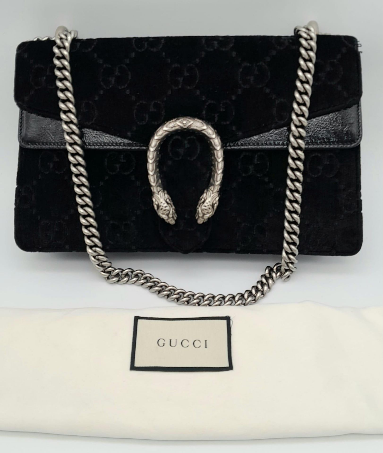 A Black GUCCI GG Velvet Dionysus Shoulder Bag. 3 main compartments and a large zipped pocket. Dust - Image 9 of 9