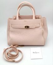 A Mulberry Small Belted Bayswater Handbag in Icy Pink Heavy Grain with Pastel Tartan Fabric