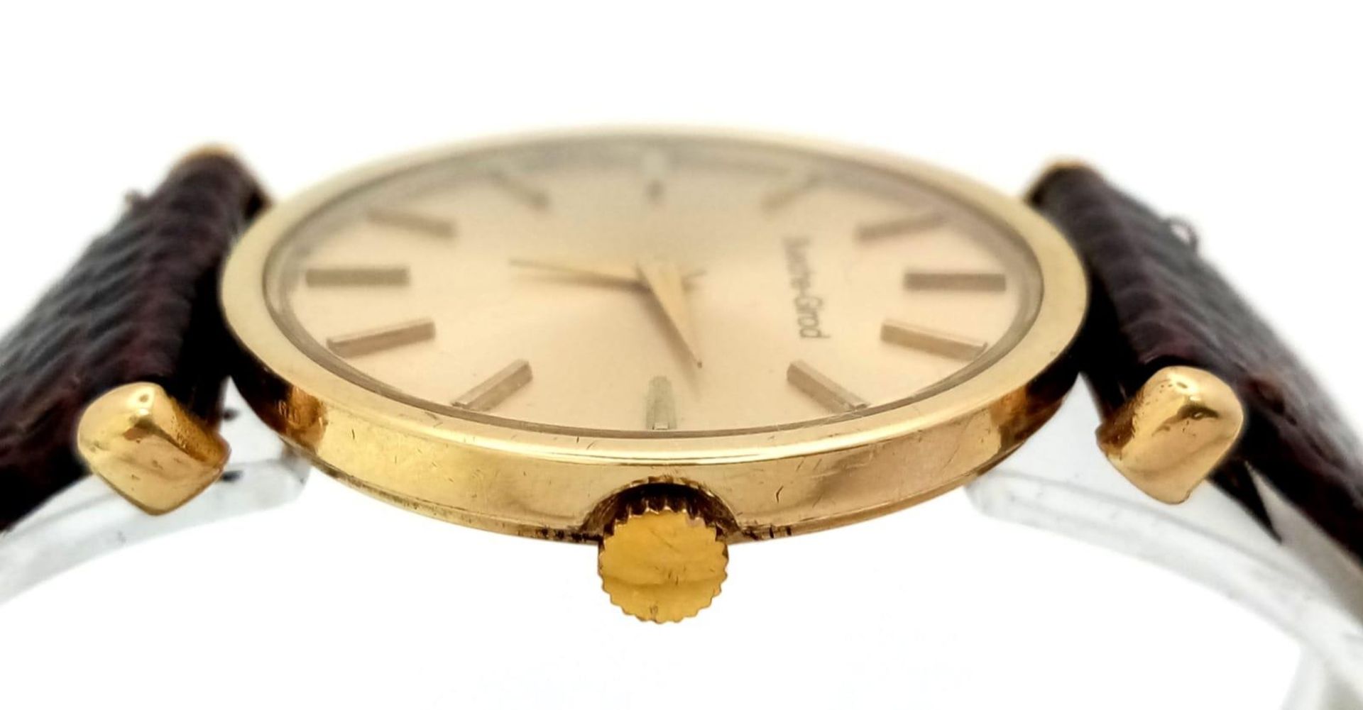 A Vintage 1970’s Rare Bueche-Girod 9 Carat Gold Men’s Manual Wind Watch. 32mm Wide Including - Image 4 of 7