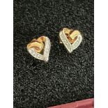 Pair of 9 carat YELLOW and WHITE GOLD EARRINGS. Dainty heart shape. Complete with 9 GOLD Butterfly