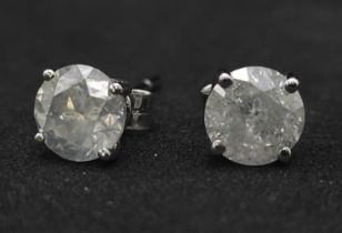 BEAUTIFUL 18K WHITE GOLD DIAMOND SOLITAIRE STUD EARRINGS 2CT APPROX TOTAL ( 1CT PER EAR ) WEIGHT: 2G