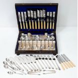 An Antique Silver Plate Full Cutlery Set in its Original Wood Presentation Case. Some extra utensils