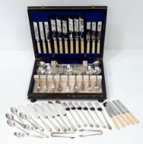 An Antique Silver Plate Full Cutlery Set in its Original Wood Presentation Case. Some extra utensils