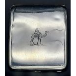 An Egyptian Silver Cigarette Case - Given as a Christmas Gift in 1938. 10cm x 8cm. 119g weight.