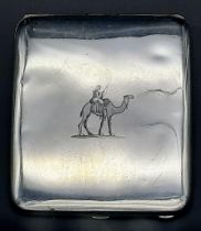 An Egyptian Silver Cigarette Case - Given as a Christmas Gift in 1938. 10cm x 8cm. 119g weight.