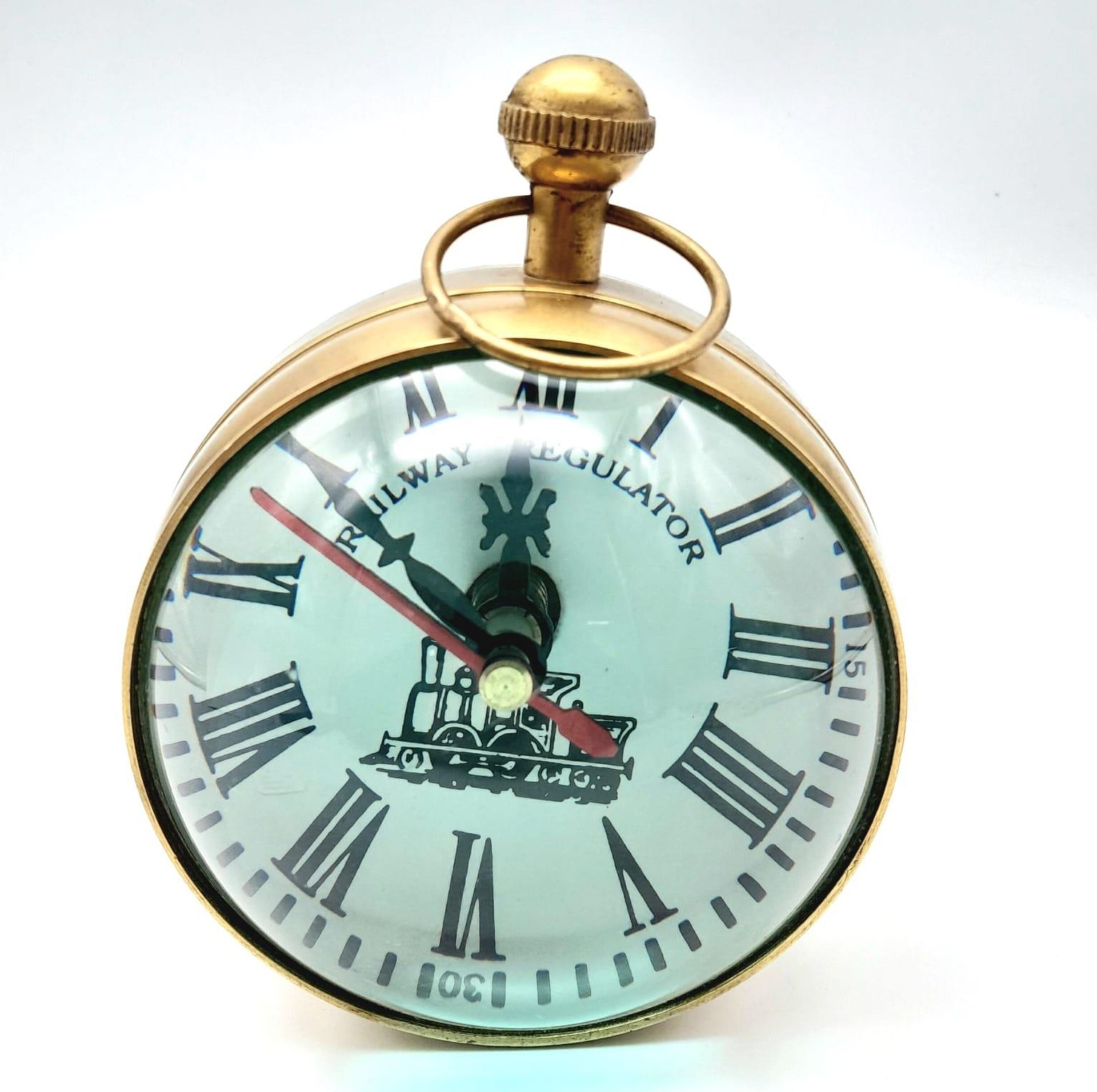 A Railway Regulator Magnification Bedside Ball Clock. 11cm diameter. Battery operated, in working - Image 3 of 4