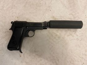 A Deactivated Supressed Beretta 34 - 9mm Calibre Semi-Automatic Pistol. This pistol has a