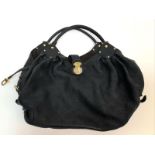 A Louis Vuitton Mahina Leather Handbag, Black Leather Hand Bag With Gold Tone Hard Wear. Large