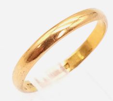 A 22k Yellow Gold Band Ring. Size O. 2.1g weight. Full UK Hallmarks.