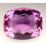 A 27ct Lab Created Pink Rectangular Cut Topaz. Well faceted with no visible marks or inclusions.