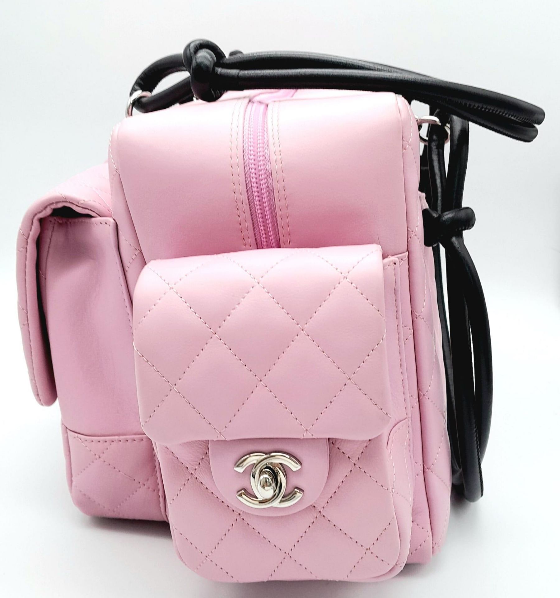 A Chanel Cambon Reporter Barbie Pink Leather Handbag. Quilted pink leather exterior with silver-tone - Image 3 of 14