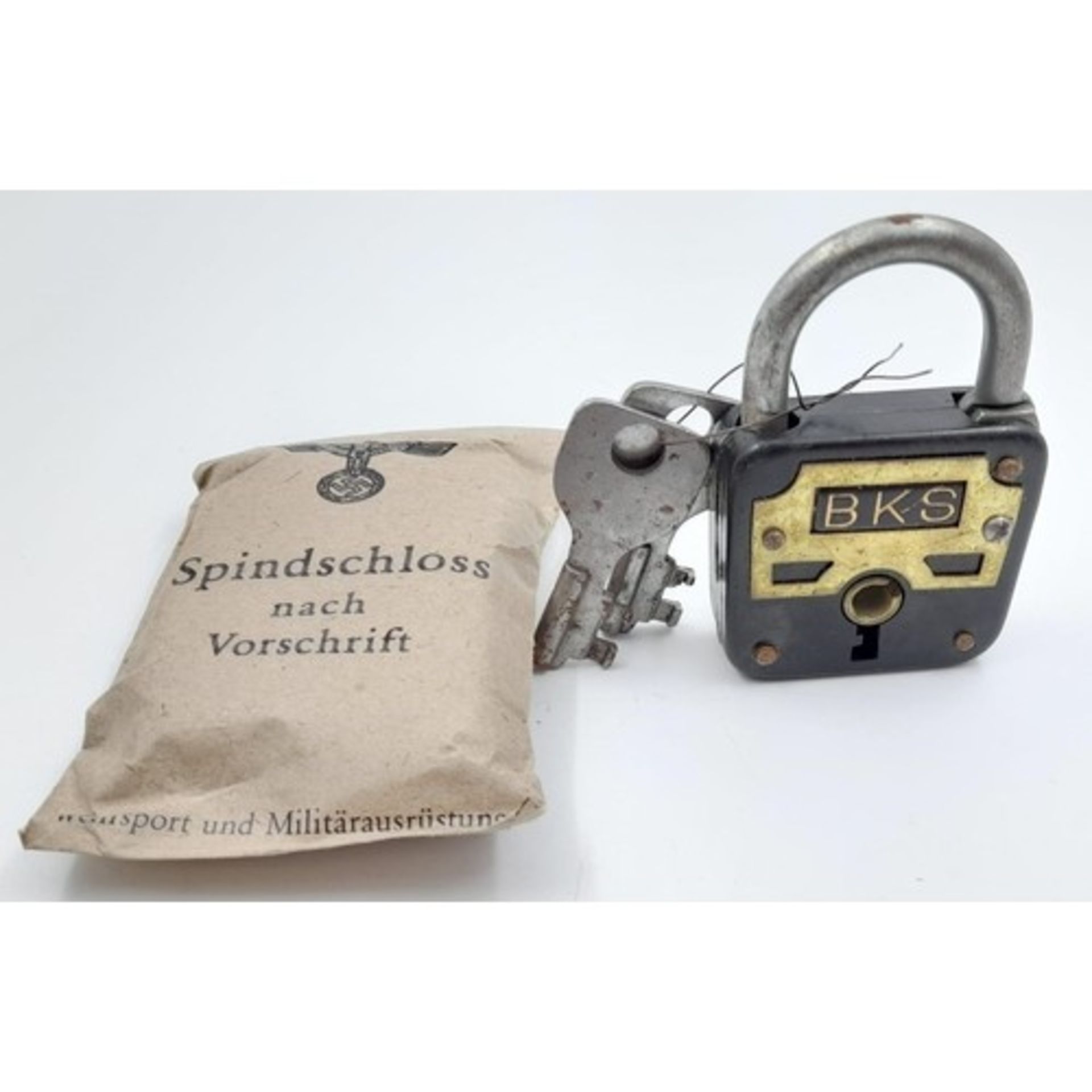 An Un-issued German Army locker padlock with keys - in original packet of issue.