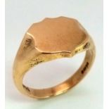 A 9K Yellow Gold Shield Shape Signet Ring. Size R. 7.3g weight. Full UK hallmarks.
