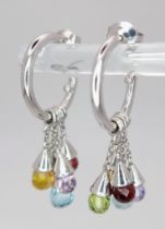 PAIR OF 18K WHITE GOLD MULTI STONE DROP EARRINGS WEIGHT: 8.1G