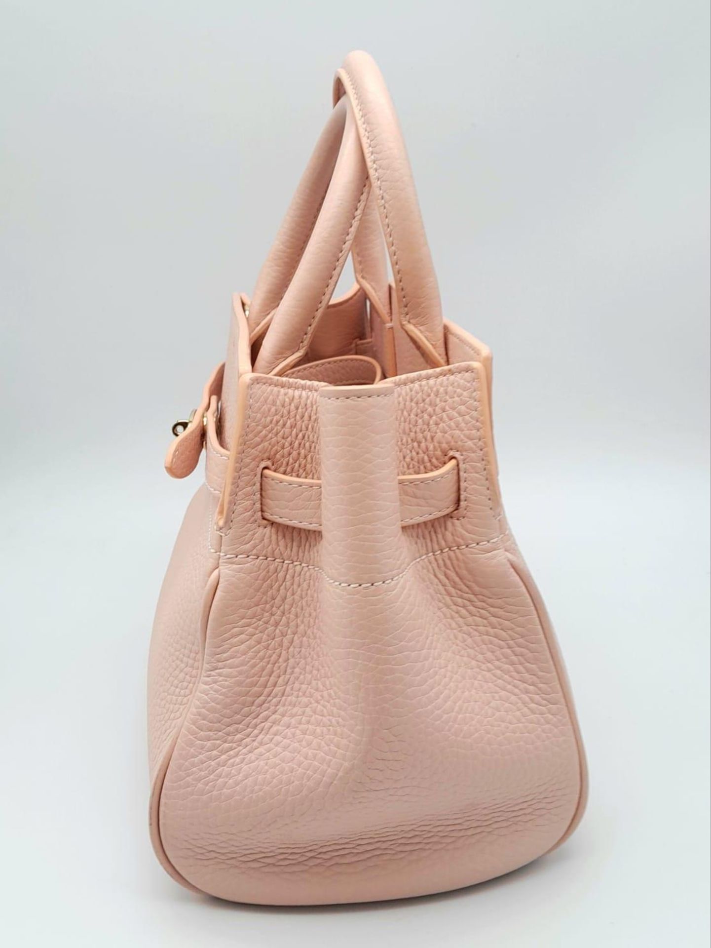 A Mulberry Small Belted Bayswater Handbag in Icy Pink Heavy Grain with Pastel Tartan Fabric - Image 2 of 5
