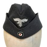 WW2 German Luftwaffe Enlisted Mans/NCO’s Side Cap. The cap with embroidered roundel and Luftwaffe