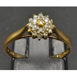 A Vintage 9K Yellow Gold Diamond Cluster Ring. Size K. 1.4g total weight.