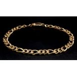 A Vintage 9K Yellow Gold Figaro Link Bracelet with Lobster Clasp. 20cm. 12.55g weight.