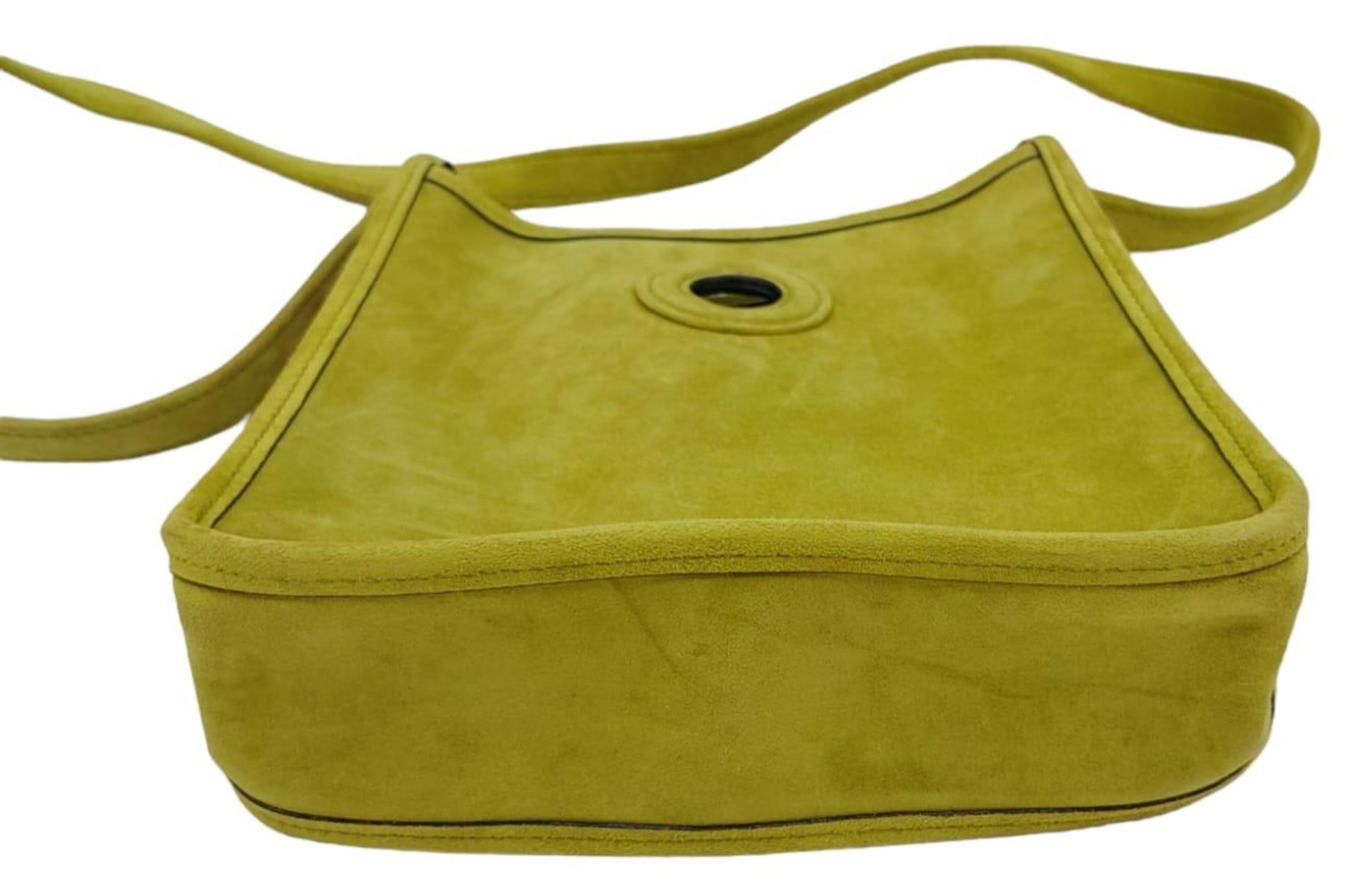 A Vintage Hermes Green Suede Shoulder Bag. Olive green suede exterior with gold-tone furniture. - Image 6 of 8