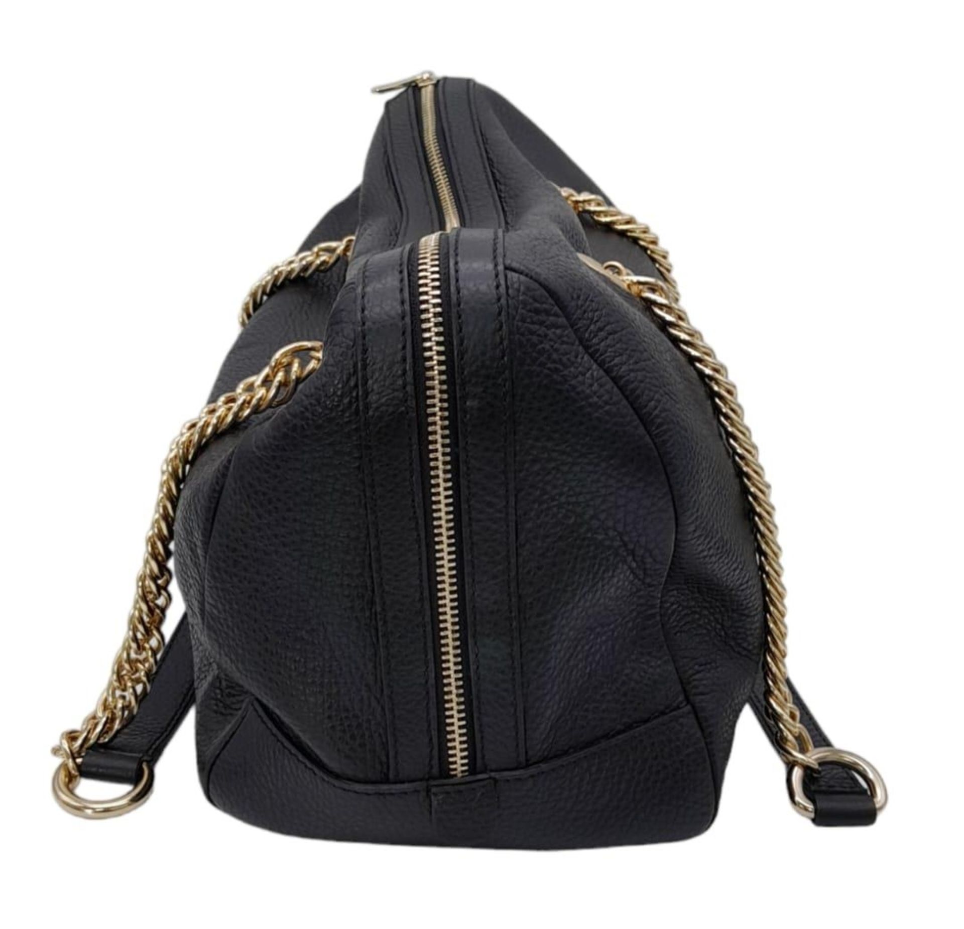 A Versace Collection Black Textured Leather Handbag. Black leather exterior with gilded main zip. - Image 3 of 12