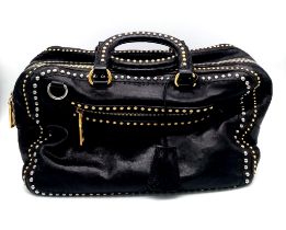 A Vintage Prada Studded black Leather Satchel Bag, Featuring A Studded Leather Body, Exterior Zip