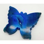A Natural Blue Agate Geode Hand-Carved Butterfly Figure or Paperweight. 9cm wingspan.