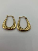 9 carat GOLD SQUARE HOOP EARRINGS in attractive crossover step design. 1.5 grams.2.5 cm drop.