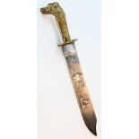 A Vintage Polish Hunting Dagger by Darz Bor. Decorative blade with deer and forest scene. Brass