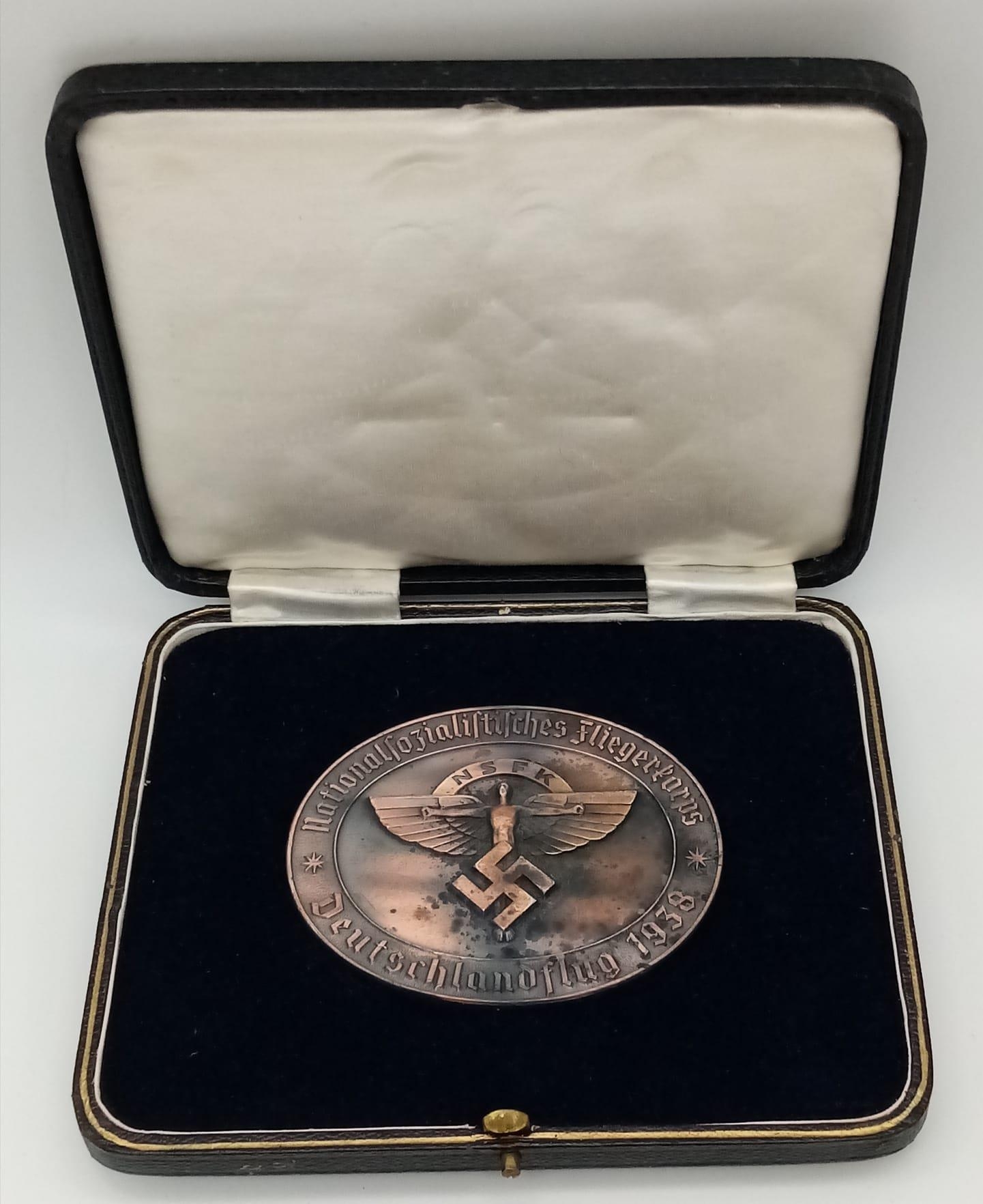 3 rd Reich N.S.F.K Deutschlandflug 1938 Bronze Plated Plaque, in its original presentation box.