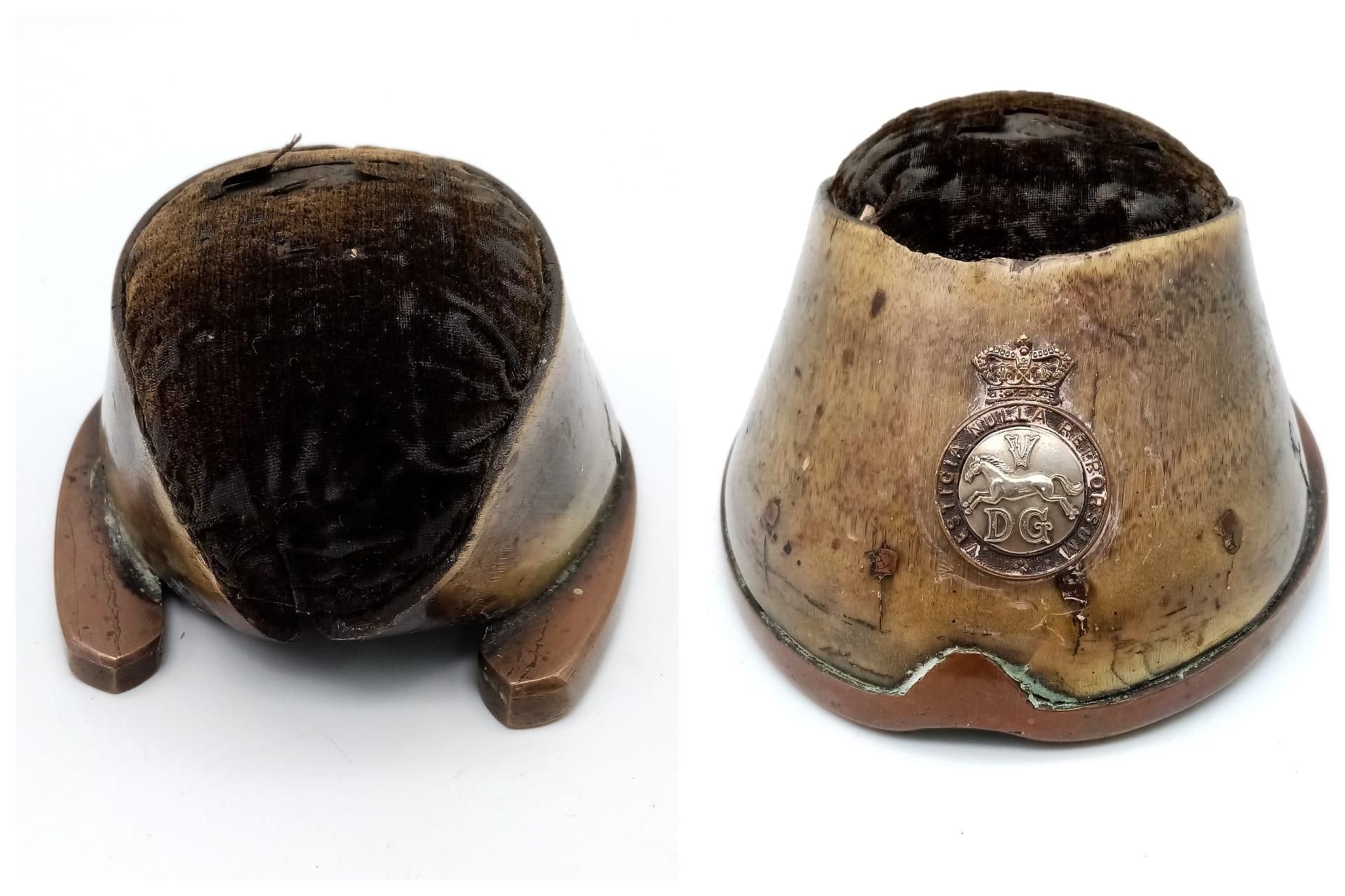 Victorian British V Dragon Guards Horse Hoof Pin Cushion. - Image 3 of 5