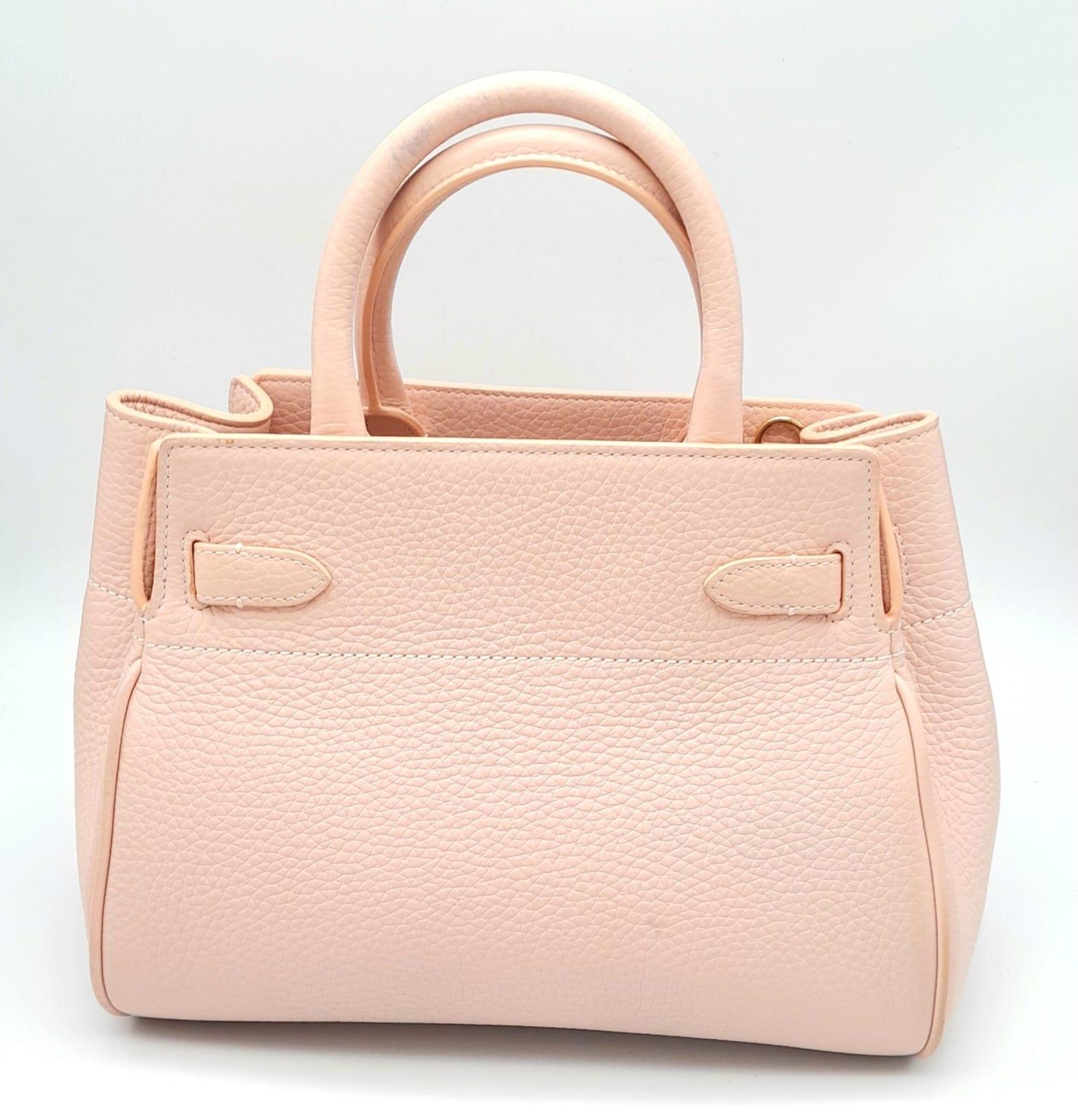A Mulberry Small Belted Bayswater Handbag in Icy Pink Heavy Grain with Pastel Tartan Fabric - Image 3 of 5