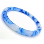 A Thin Blue and White Chinese Swirl Jade Bangle. 6cm inner diameter. 8mm width