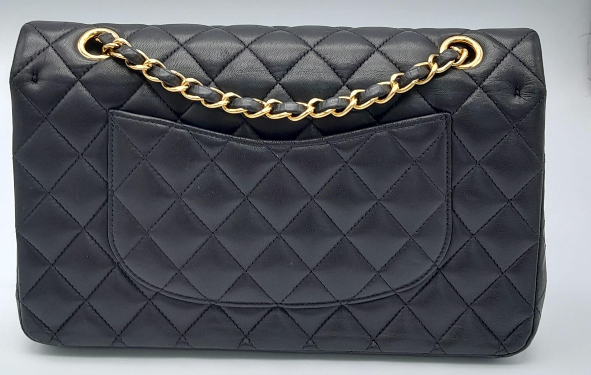 A Classic Chanel Double Flap Bag. Quilted lambskin black leather exterior with gilded Chanel logo - Image 11 of 13