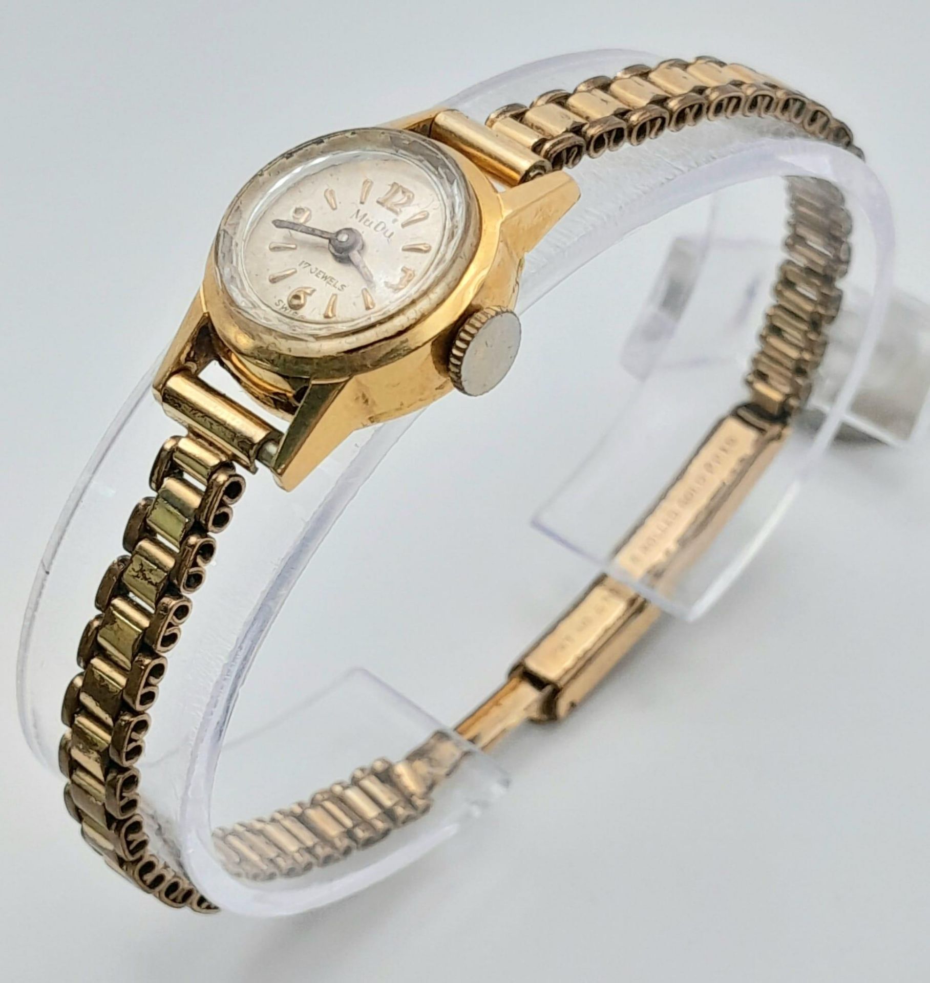A Vintage 18K Gold Cased Mudo Ladies Watch. Rolled gold bracelet. 18k gold case. Mechanical - Image 2 of 6