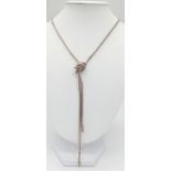 A sterling silver "snake" chain necklace with a knot "shoe lace" style, total weight: 37.3 g.