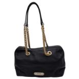 A Versace Collection Black Textured Leather Handbag. Black leather exterior with gilded main zip.