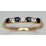 9K YELLOW GOLD DIAMOND & SAPPHIRE 7 STONE SET RING, WEIGHT 1.2G SIZE P