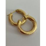 Pair of 9 carat YELLOW GOLD HOOP EARRINGS. Classic chunky design with attractive textured twist