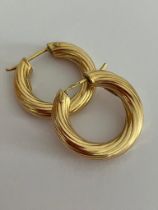 Pair of 9 carat YELLOW GOLD HOOP EARRINGS. Classic chunky design with attractive textured twist
