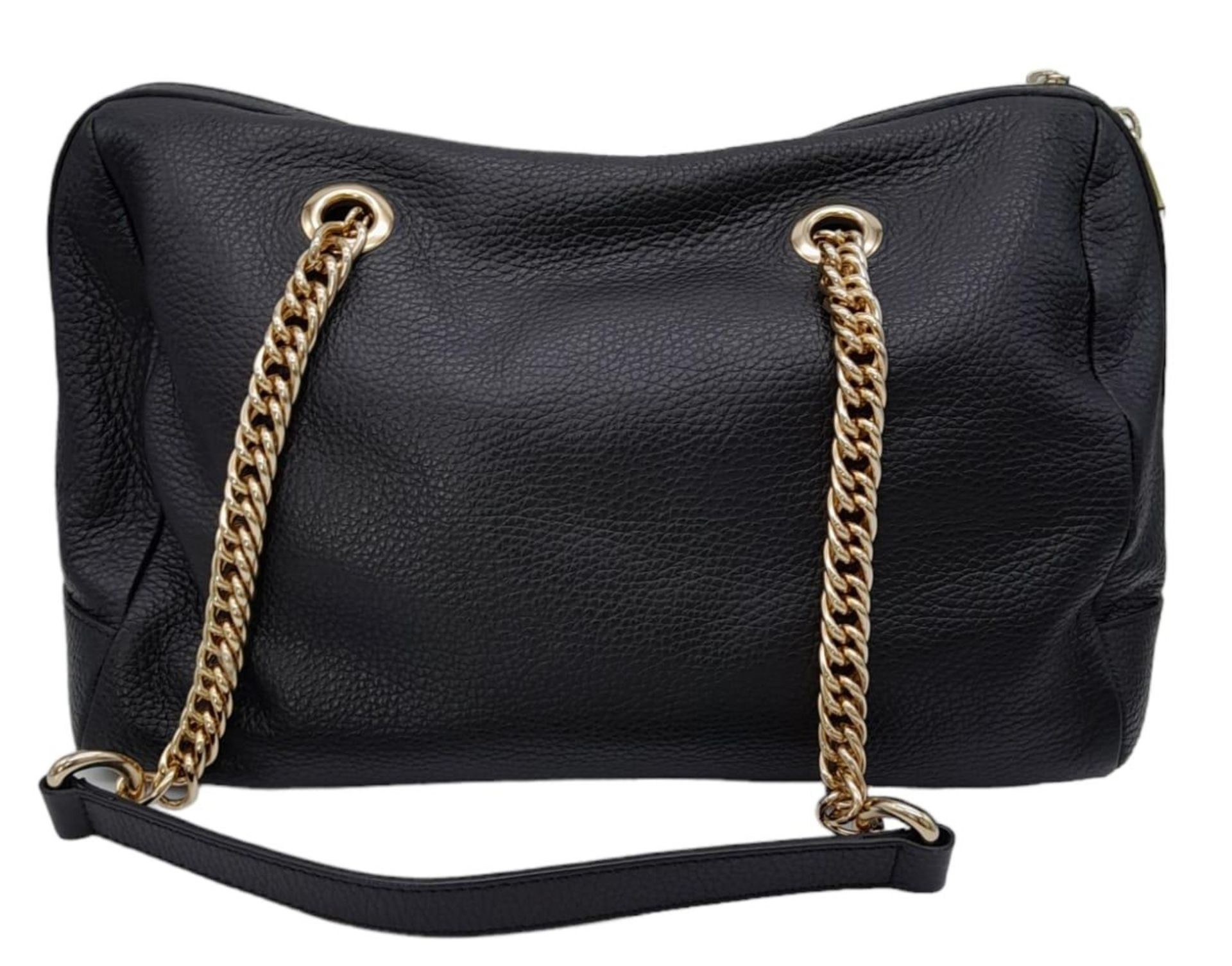 A Versace Collection Black Textured Leather Handbag. Black leather exterior with gilded main zip. - Image 4 of 12