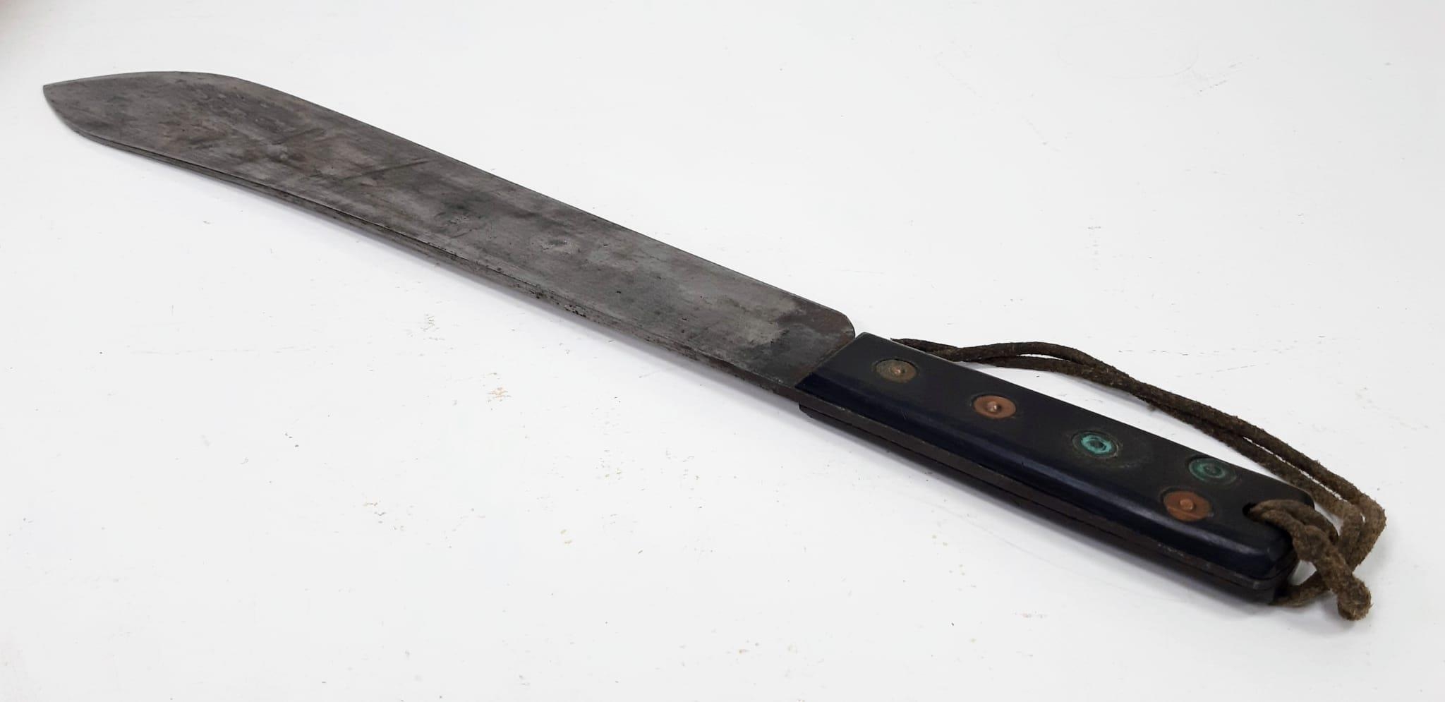 A WW2 Era Joseph Beal and Sons Machete with Leather Sheaf. Markings on blade. 37cm blade length. - Image 4 of 6