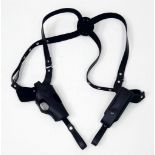 A C.I.A. STYLE BLACK LEATHER SHOULDER HOLSTER , FULLY ADJUSTABLE AND WITH REMOVABLE BELT LOOP