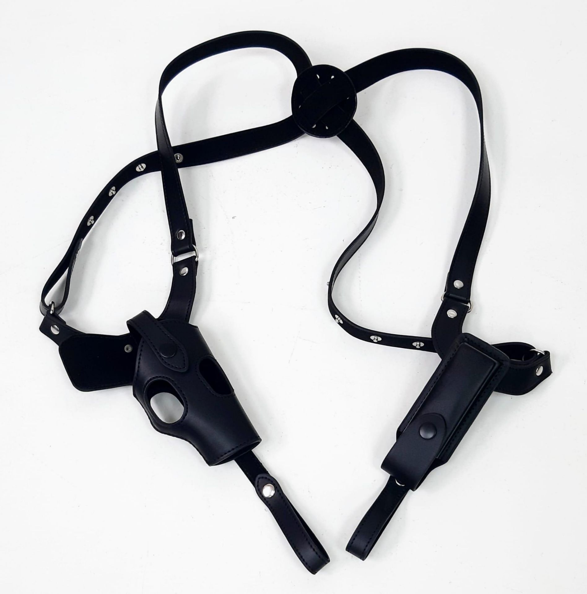 A C.I.A. STYLE BLACK LEATHER SHOULDER HOLSTER , FULLY ADJUSTABLE AND WITH REMOVABLE BELT LOOP