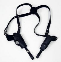 A C.I.A. STYLE BLACK LEATHER SHOULDER HOLSTER , FULLY ADJUSTABLE AND WITH REMOVABLE BELT LOOP