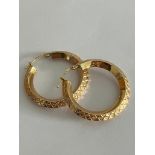 Pair of 9 carat GOLD HOOP EARRINGS Having attractive chased pattern to both sides. 2.75 cm diameter.