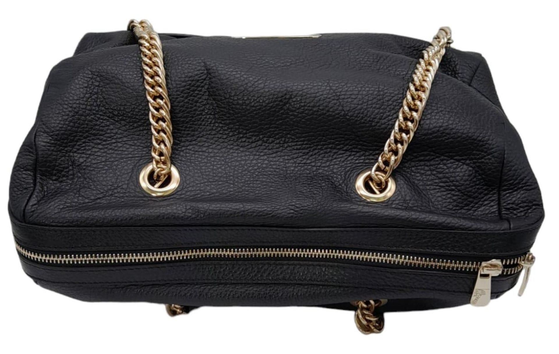 A Versace Collection Black Textured Leather Handbag. Black leather exterior with gilded main zip. - Image 5 of 12